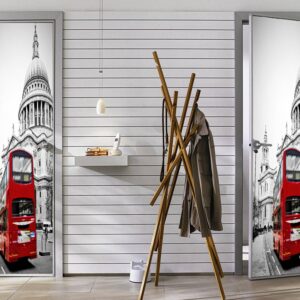 London Bus in the City Door Sticker Peel & Stick Vinyl Door Wrap Art Décor