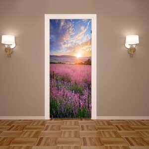 Sunrise Over Lavender Meadow Door Sticker Peel & Stick Vinyl Door Wrap Art Décor