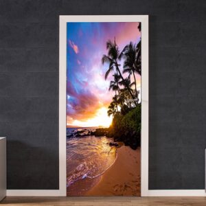 Sunset Palms and Wild Beach Door Sticker Peel & Stick Vinyl Door Wrap Art Décor