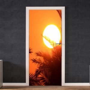 Sunset over the Palm Trees Door Sticker Peel & Stick Vinyl Door Wrap Art Décor