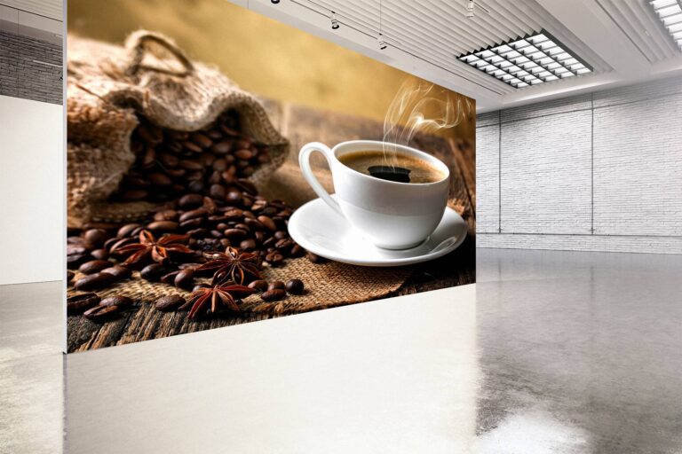 Cup & Coffee beans View Wallpaper Photo Wall Mural Wall UV Print Decal Wall Art Décor