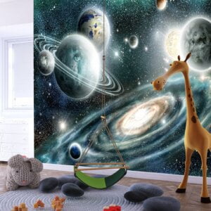 "Self-Adhesive Planets Wall Mural in Children's Room