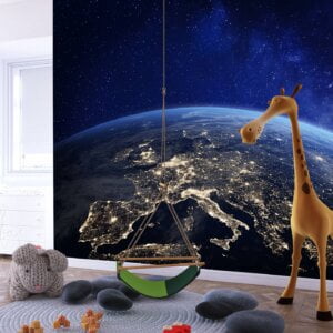 Close-up of Removable Vinyl Wall Mural with Planet Earth Design