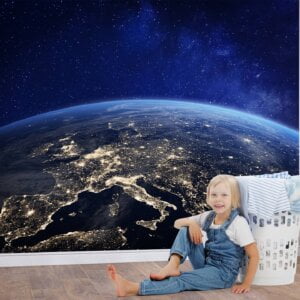 Peel and Stick Planet Earth Wall Mural in Children's Room
