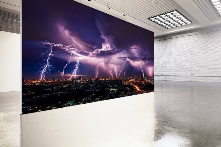 Lightning Bolts over the City Wallpaper Photo Wall Mural Wall UV Print Decal Wall Art Décor