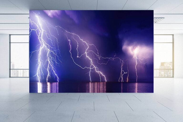 Lightning Bolts over the Water Wallpaper Photo Wall Mural Wall UV Print Decal Wall Art Décor