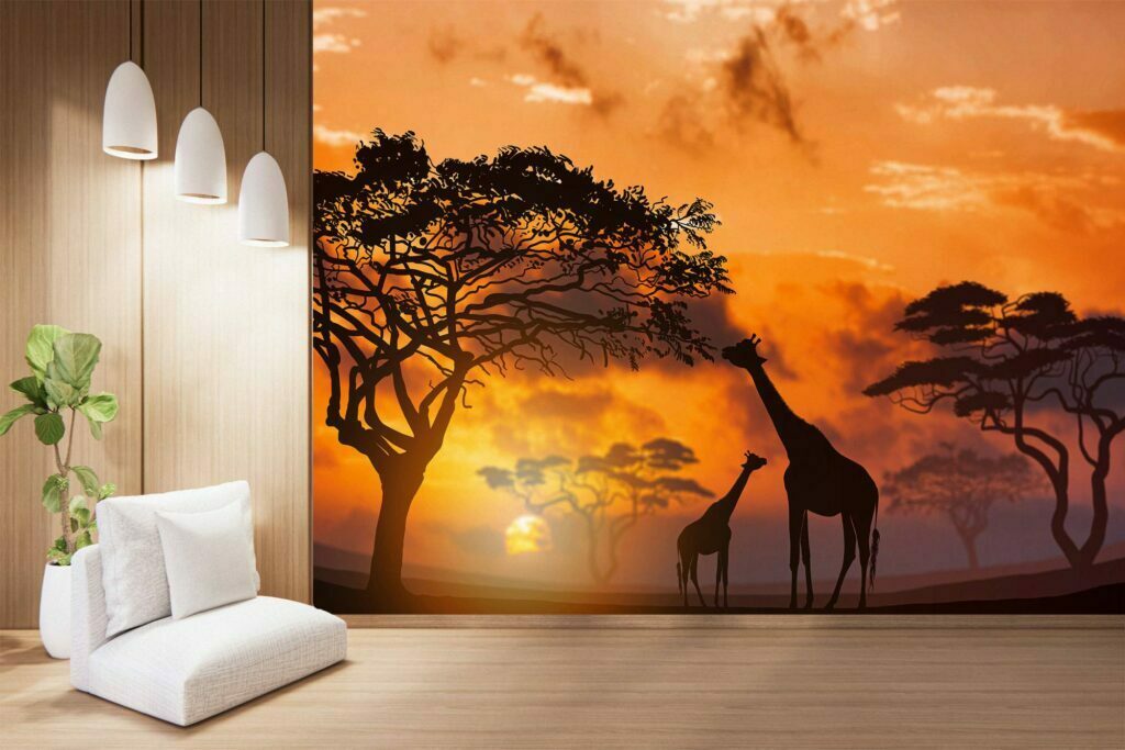 African Giraffe Scene Wallpaper Photo Wall Mural Wall UV Print Decal Wall Art Décor
