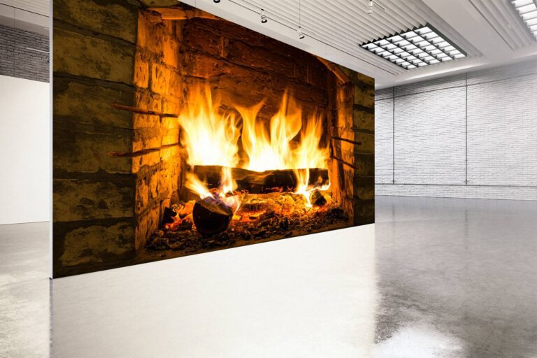 Flames in the Fireplace Wallpaper Photo Wall Mural Wall UV Print Decal Wall Art Décor
