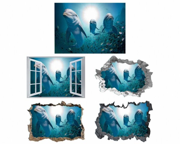 Dolphin Wall Sticker - Self Adhesive Wall Sticker, Animal Wall Decal, Bedroom Wall Sticker, Removable Vinyl, Wall Decoration
