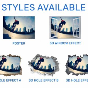 Skateboard Wall Mural - Peel and Stick Wall Decal, Vinyl Wall Sticker, Skateboard Wall Art, Wall Decor Home, Bedroom Wall Sticker, Removable Wall Sticker , Easy to Apply