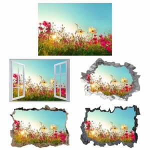 Pink Flowers - Flower Wall Sticker, Self Adhesive, Removable Vinyl, Easy to Install, Wall Decoration, Flower Wall Mural