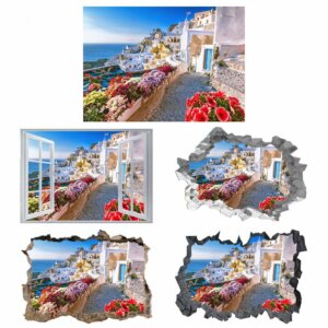 Santorini Wall Sticker - Self Adhesive Wall Sticker, City Landscape Art, Wall Decoration, Removable Vinyl, Easy To Install