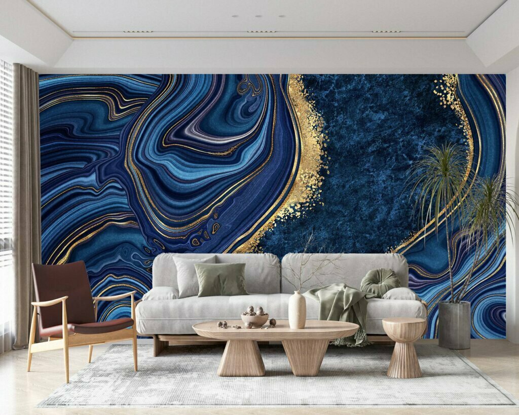 Navy Blue Marble Self-Adhesive Vinyl Wallpaper - Easy Install, Large Wall Art, Blue Marble Print