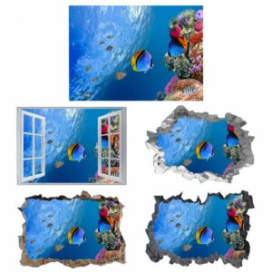 Sea Aquarium Wall Decal - Peel and Stick Removable Wall Art - Printable Ocean Wall Art - Perfect for Bedroom and Living Room Wall Decoration