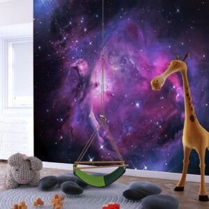 Close-up of Removable Vinyl Wall Decor with Purple Nebula Design