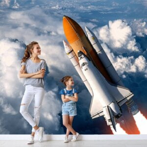 Peel and Stick Space Shuttle Art Wall Mural in Children's Room