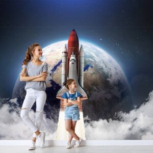 Close-up of Removable Vinyl Wall Decor with Space Rocket Design