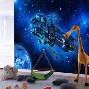 Close-up of Removable Vinyl Wall Decor with Futuristic Spaceship Design