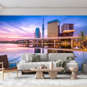 Self-adhesive wall mural featuring Tokyo Skytree during twilight