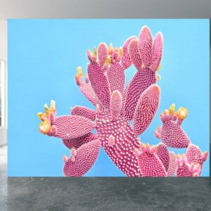 Rolled-up waterproof pink cactus bedroom wallpaper.