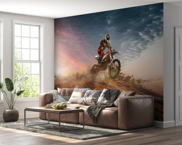 Office wall transformed with motocross racing mural