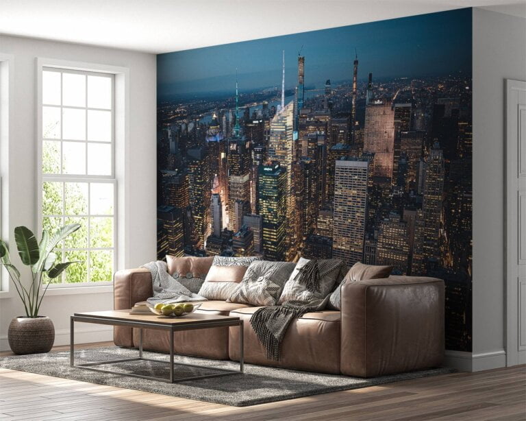 Vibrant New York City night with Empire State Building on vinyl mural