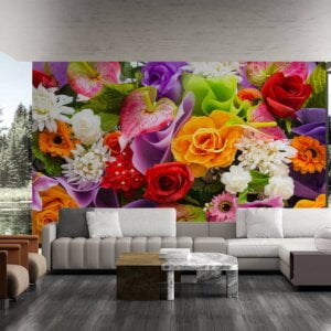 Waterproof bedroom wallpaper with colorful flower patterns.
