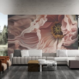 Artistic pink flower illustration with painting effect wall mural