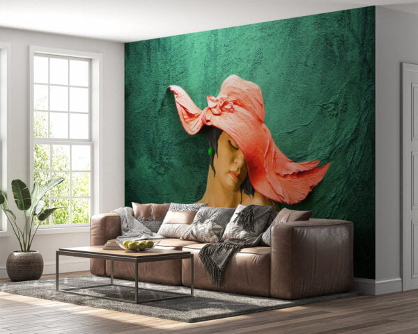 Modern abstract woman design in green and orange paint effect