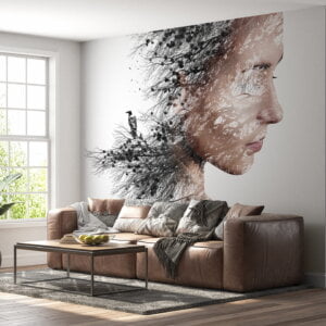 Artistic woman tree design on white background wall mural