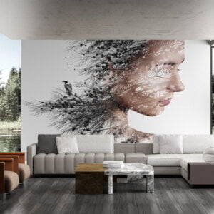 Self-adhesive wallpaper with serene woman tree silhouette