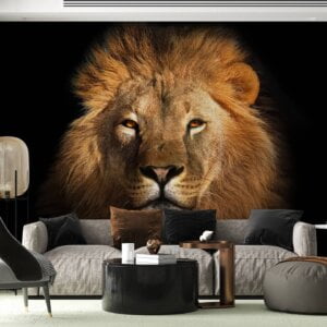 Office adorned with lion wallpaper mural
