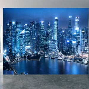 Singapore skyline mural perfect for modern living rooms and offices