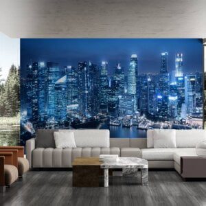 Self-adhesive mural depicting Singapore's skyline and water reflections