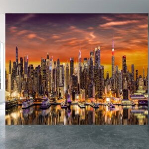 NYC sunset panorama mural perfect for urban-themed living rooms and offices