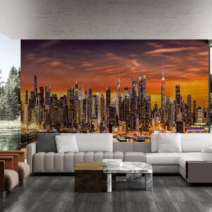 Self-adhesive mural capturing the panoramic sunset view of NYC