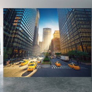 City street and taxis mural perfect for urban-themed offices and living rooms