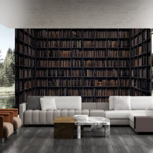 Self-adhesive wallpaper showcasing a collection of books