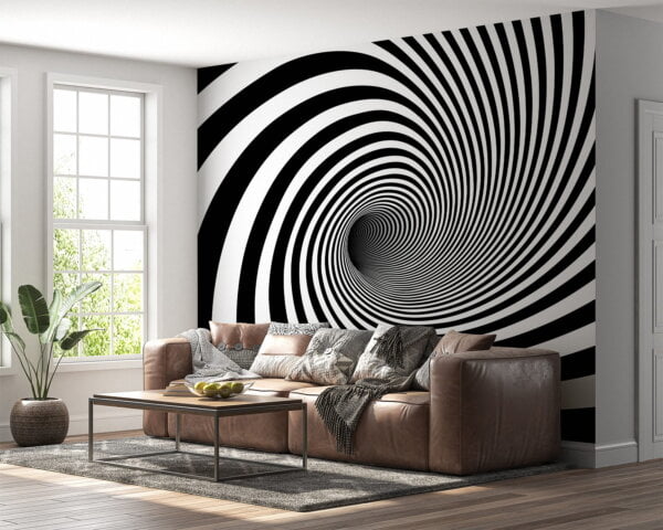 Modern black and white abstract twister wall mural