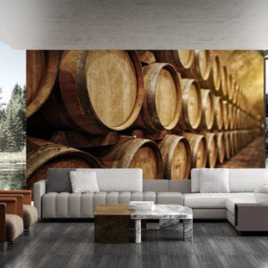 Waterproof wallpaper with a timeless oak storage design