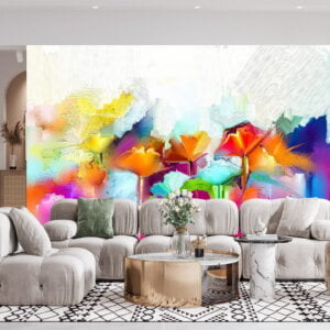 Vibrant multicolor paint effect flowers wall mural