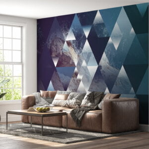 Wall mural showcasing geometric triangles in a blue landscape