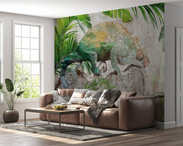 Close-up of detailed chameleon wall paper design