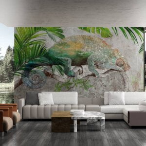 Living room adorned with chameleon wallpaper mural