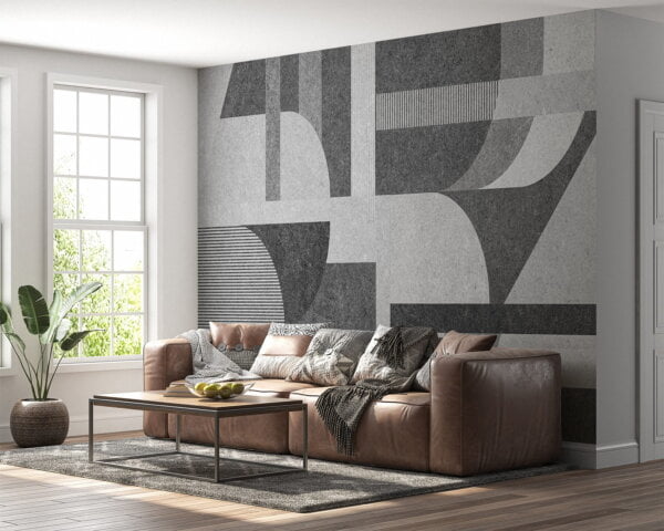 Artistic wall mural featuring subtle grey tones