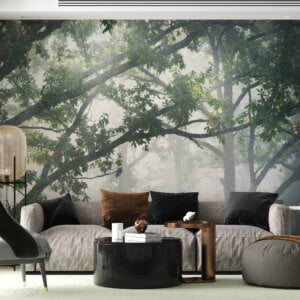Rolled-up waterproof tranquil woodland bedroom wall mural.