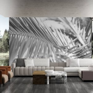Waterproof bedroom wallpaper with towering palm tree patterns.