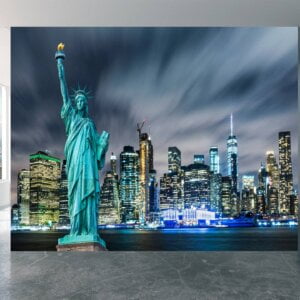 NYC night skyline mural perfect for modern-themed living rooms and offices