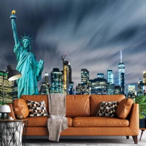 Waterproof vinyl decor depicting the iconic Statue of Liberty with city backdrop