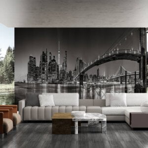 Self-adhesive mural showcasing the illuminated bridges of New York City